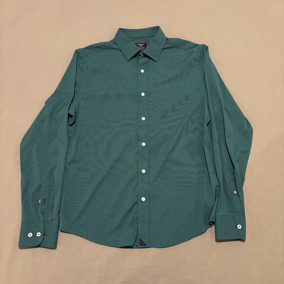 Untuckit Shirt Men M Green Geometric Performance Slim Fit Button Up Long Sleeve - Picture 1 of 5